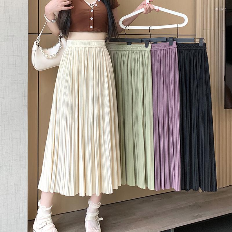 

Skirts High Waist Pleated Half Skirt Female 2023 Spring And Summer Korean Version Of The Fashion Simple In Long Paragraph Casua, Black