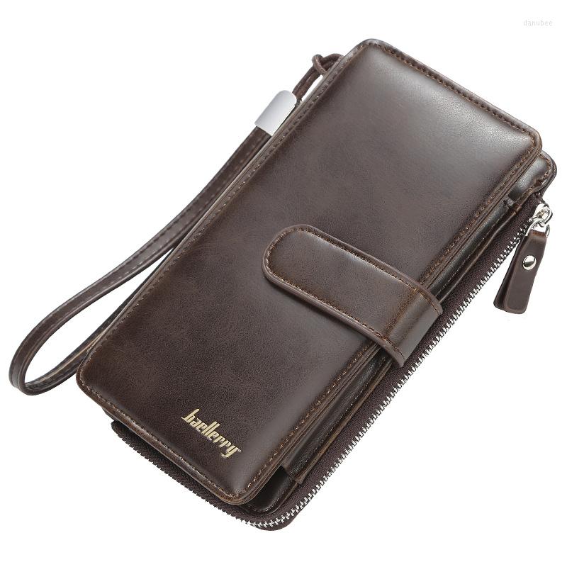 

Wallets DIKEDAKU Baellerry Mens Wallet Vintage Multifunction Long Zipper Mobile Phone Bag Creative European Handbag, Light coffee