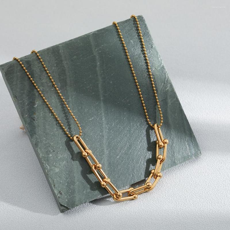 

Chains Vintage Natural Stone Thick Chain Necklace For Women 18K Gold Plated Stainless Steel Fashion Party Clavicle Ladies Jewelry