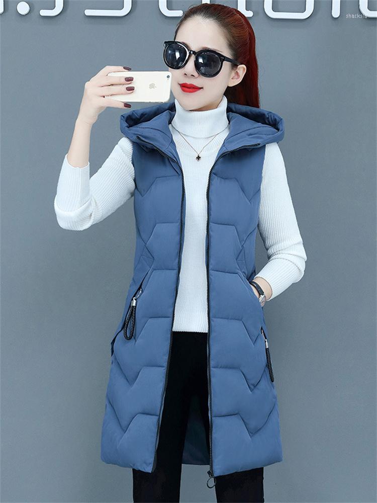 

Women's Vests Vest Women Green Long Slim Small Girls Sleeveless Waistcoat 2023 Autumn Winter Korean Students Blue Hooded Down Cotton Coats, Black