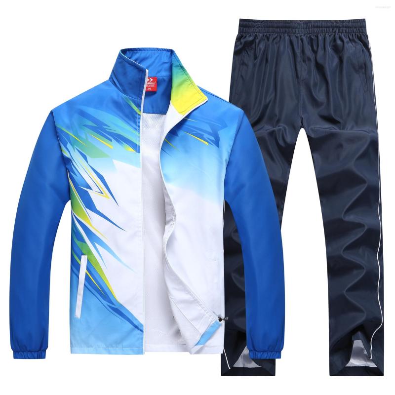 

Active Sets Lovers Women Men Sportswear Tracksuit Loose Print Zip Up Jacket Sweatshirt Pant Running Jogger Fitness Gym Workout Casual Set, Men blue