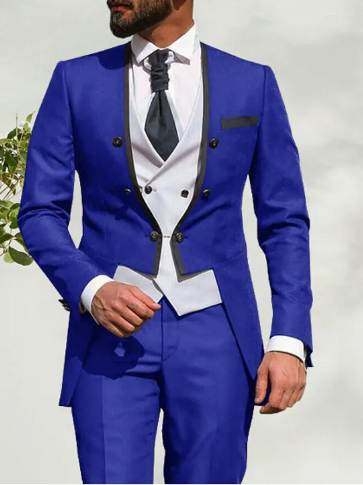 

Men' Suits Est Men 3 Pieces Slim Fit Wedding Groom Tuxedo Double Breasted Black Trimmed Jacket Vest Pants Suit, Yellow