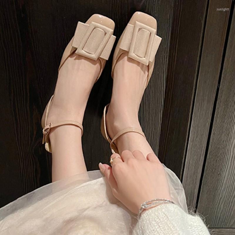 

Dress Shoes Fad Square Toe Mid Heels Women Sandals Designer Party Pumps Slides Slippers Mujer Zapatillas 2023 Summer, Black