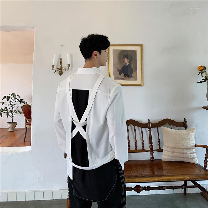 

Men's Casual Shirts Split Men Long Sleeve Shirt Male Women Streetwear Stage Dress 3 Orders, White
