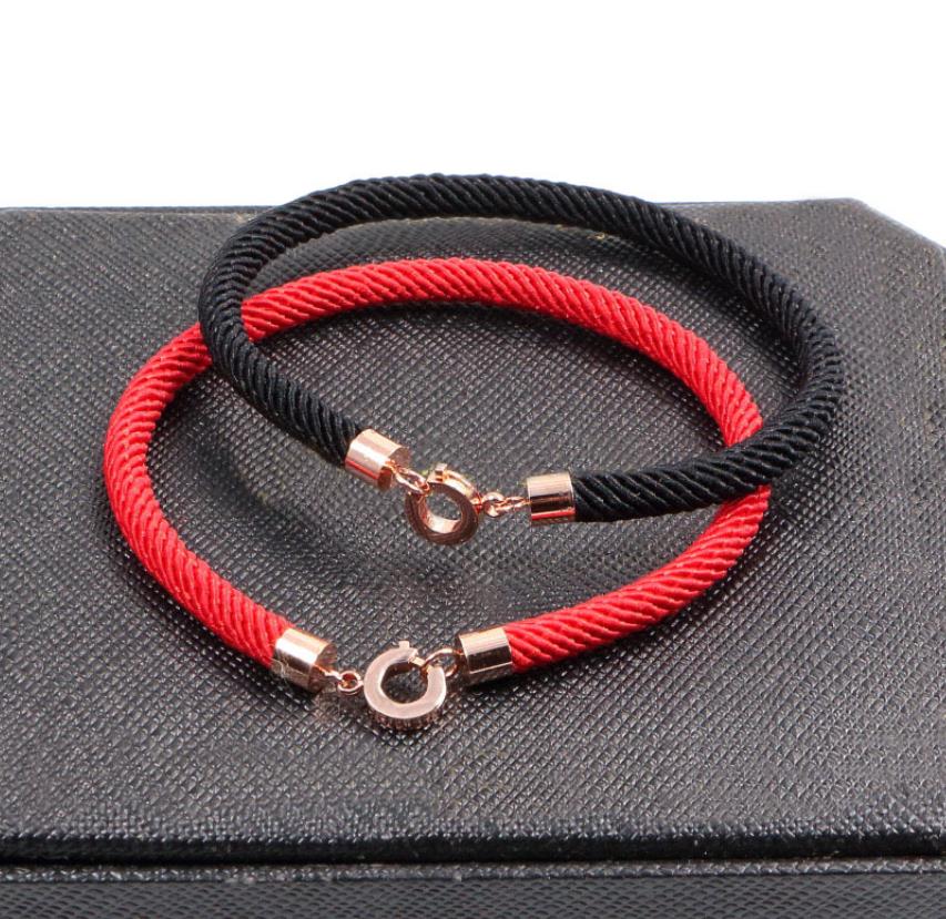 

Tennis High quality luxury jewelry red/black rope couple bracelet stainless steel color retaining red rope bracelet