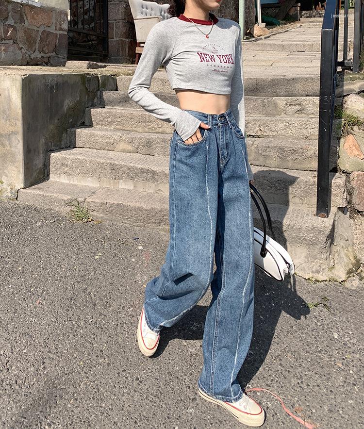 

Women's Jeans N3524 High Waist Loose Straight Trousers Mopping Pants Women's, Red