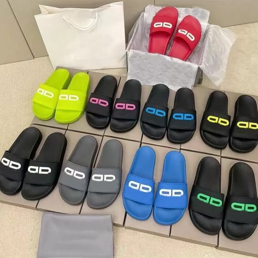 

2023Men Women Letter Slippers Men Beach Wide Flat Slide Women Luminous Alphabet Sandals Multicolor Couples Solid Slides Waterproof Non-slip Sole With Box size 36-45