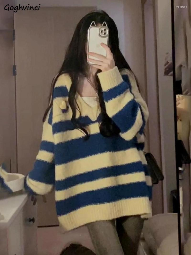 

Women' Sweaters Sweater Women Tender Striped V-neck Students Korean Style Loose Knitting Pullovers Clothing Chandails Fashion All-match, Mint