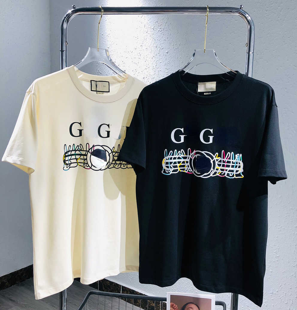 

Spring and summer new T-shirt designer models high-quality print letter pattern summer new trend of men and women with the same paragraph cotton short-sleeved, White