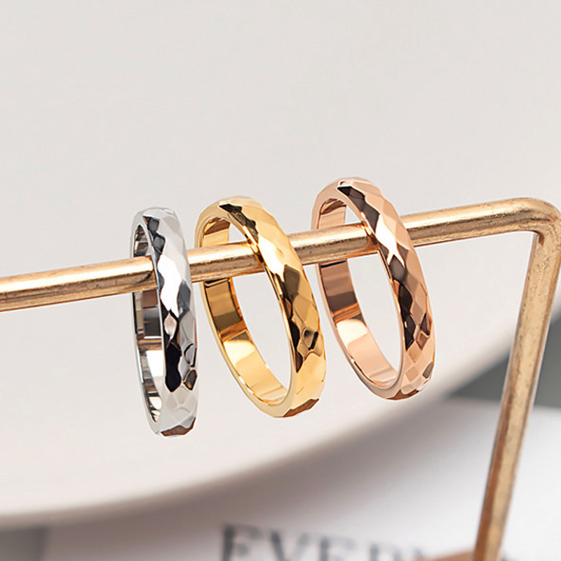

3mm Titanium Steel Ring Rhombus Shape Ring Woman Geometric Jewelry V Grid Rose Gold Silver Color Size 4 To 10 New Couple Ring