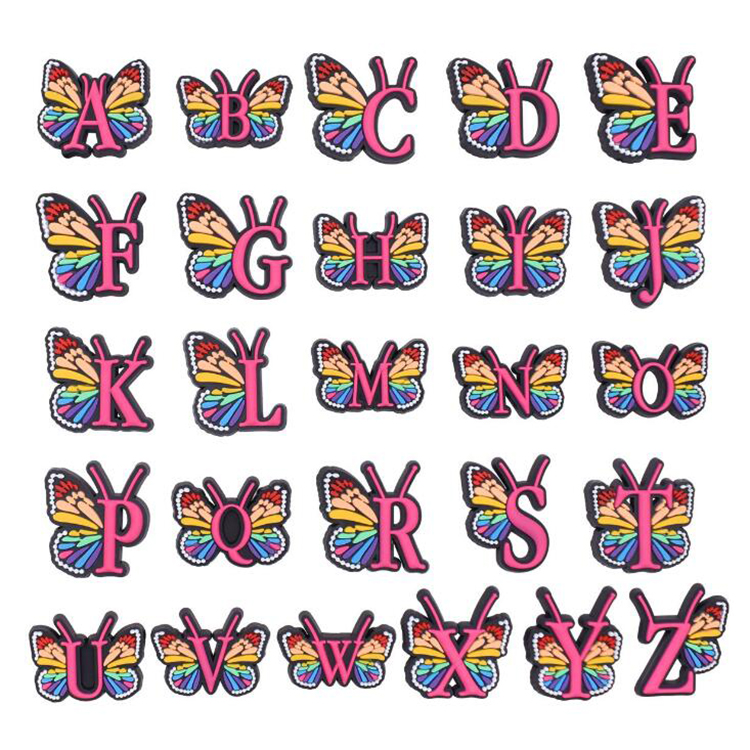 

butterfly alphabet croc charms for shoe decoration rainbow letters croc charms