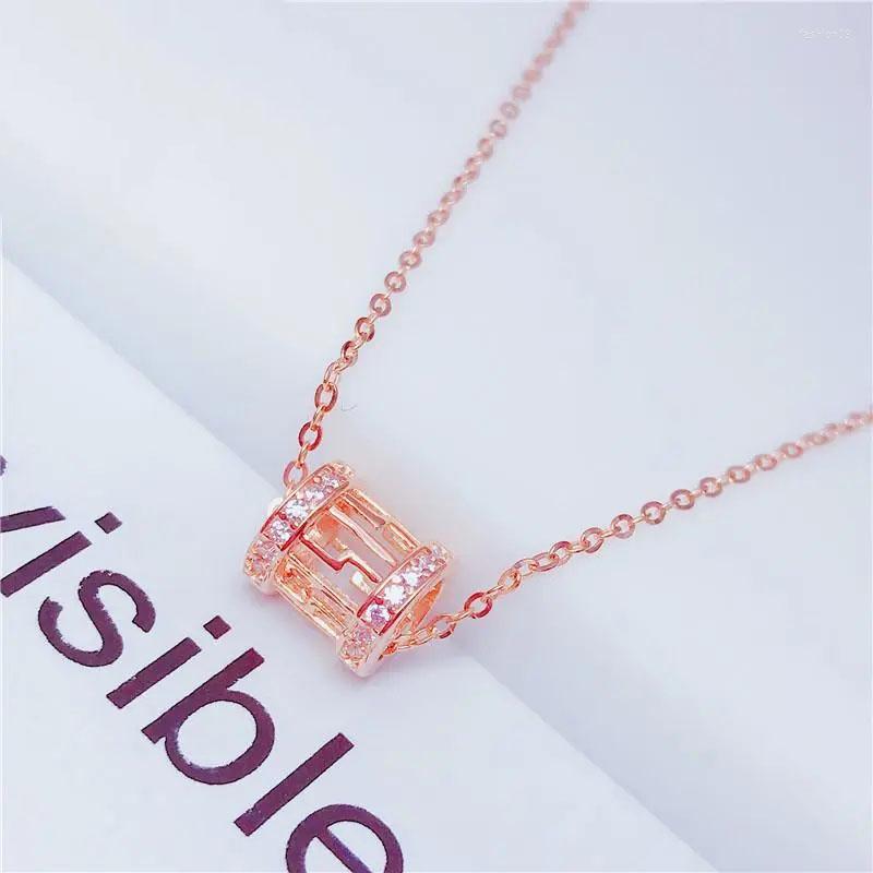 

Chains 585 Purple Gold Necklace Fashion Inlaid Oval Crystal Creative Design Pendant 14K Rose Small Light Luxury Ladies Jewelry