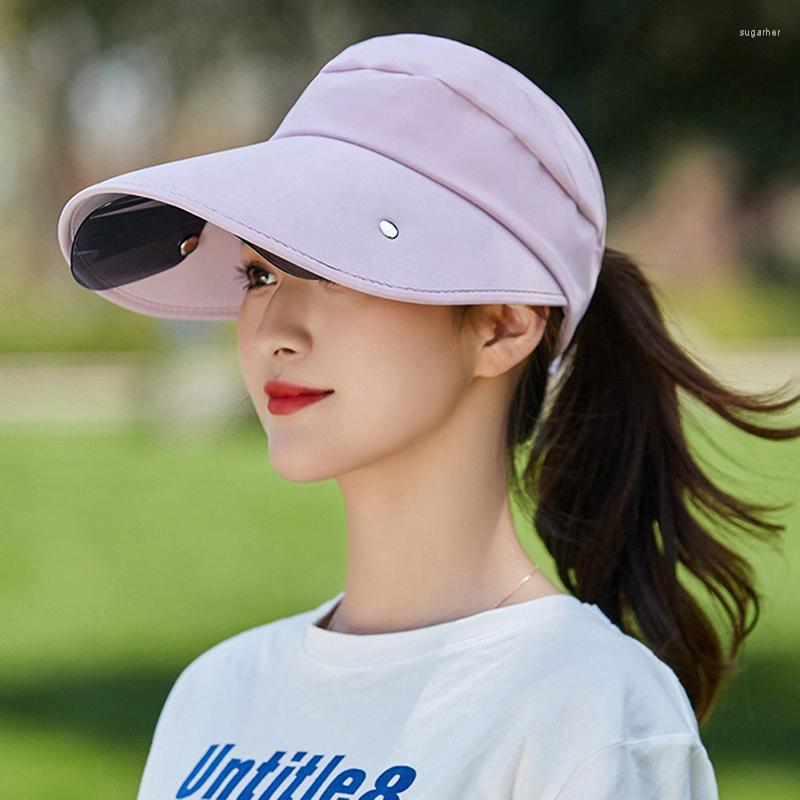 

Wide Brim Hats Women Summer Retractable Drawstring Visor Female Sun Empty Top Riding Outdoor Sports Cap Anti-UV Beach Hat Fishing Caps, Light green