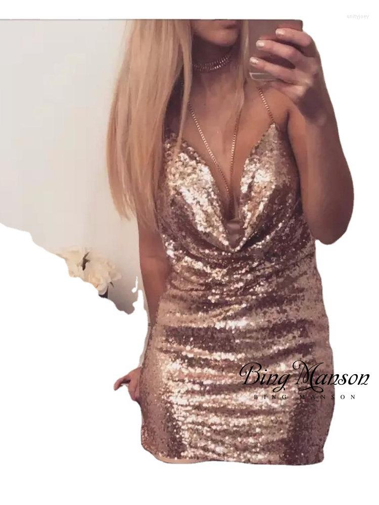 

Casual Dresses Dress Women Summer 2023 Europe Outfit Set Auger Chain Strap Sexy Backless Sequined Vestidos Bodycon, Black
