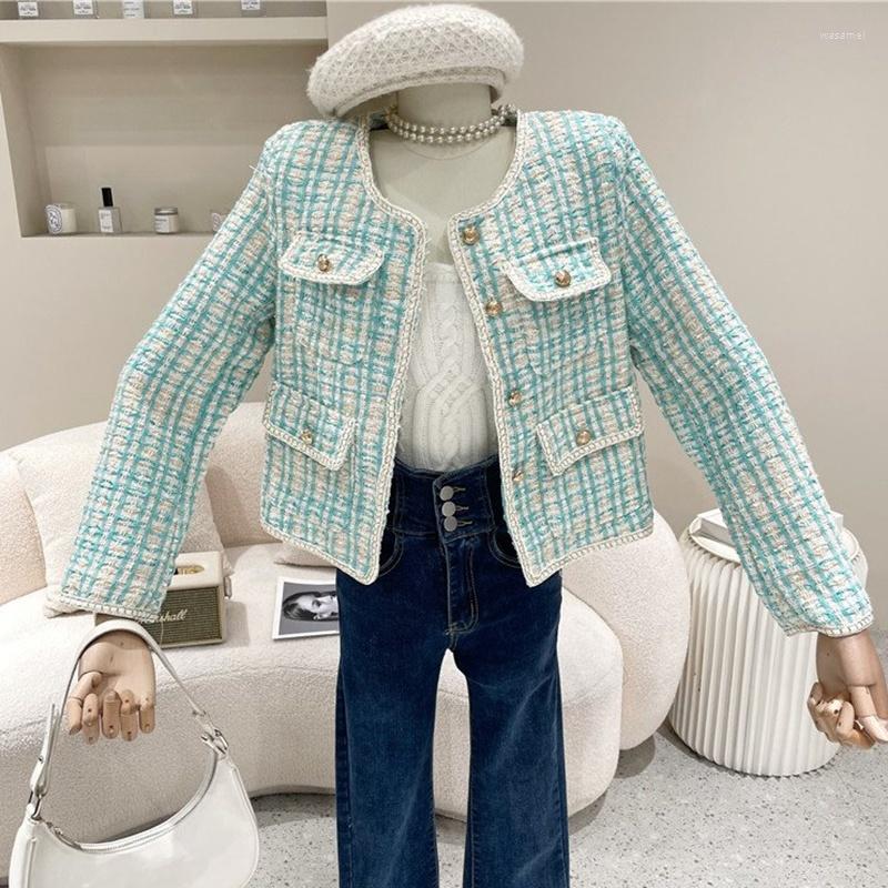 

Women's Jackets Small Fragrance French Vintage Tweed Jacket Coat Autumn Winter Women Woolen Short Coats Female Long Sleeve Outwear Crop Top, Green