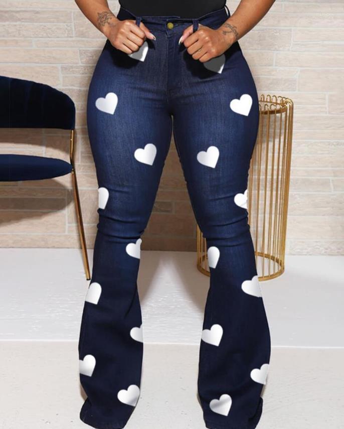 

Women' Pants Valentine' Day Heart Print High Waist Flared Leg Jeans