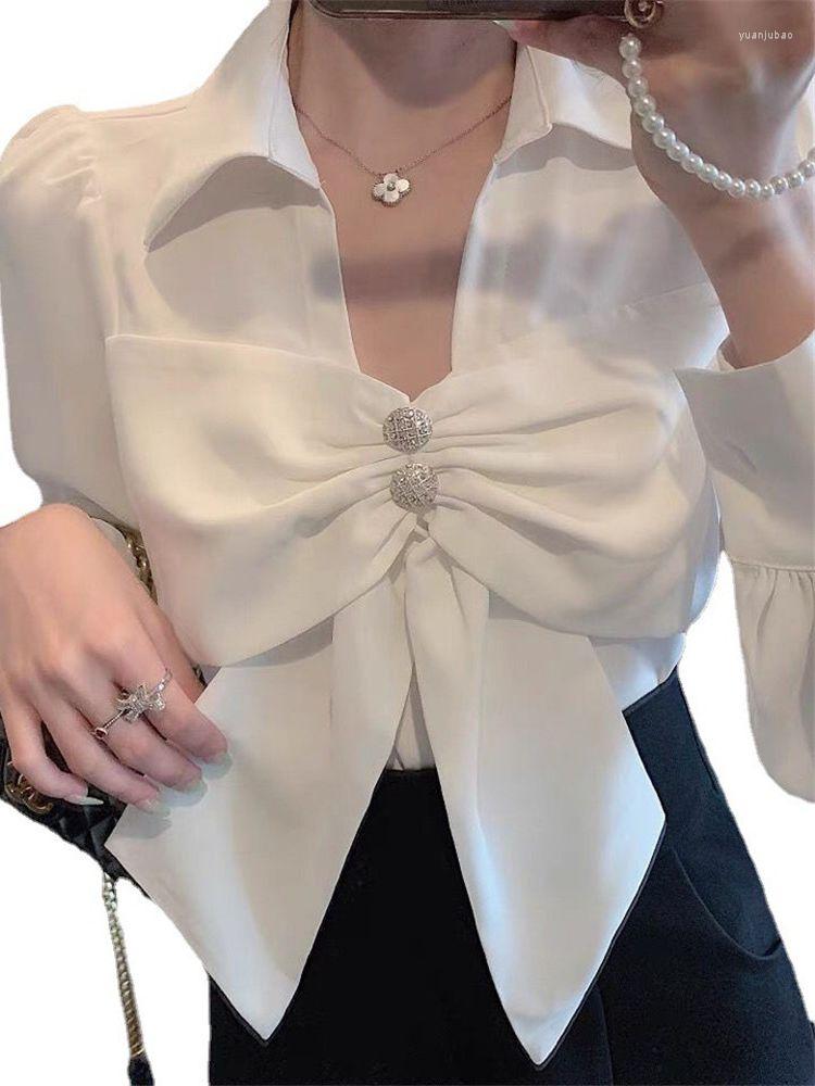 

Women' Blouses V-neck Long Sleeve Women' Clothing 2023 Korean Fashion White Shirts Ladies Tops Elegant Bow Chiffon Blusas De Mujer