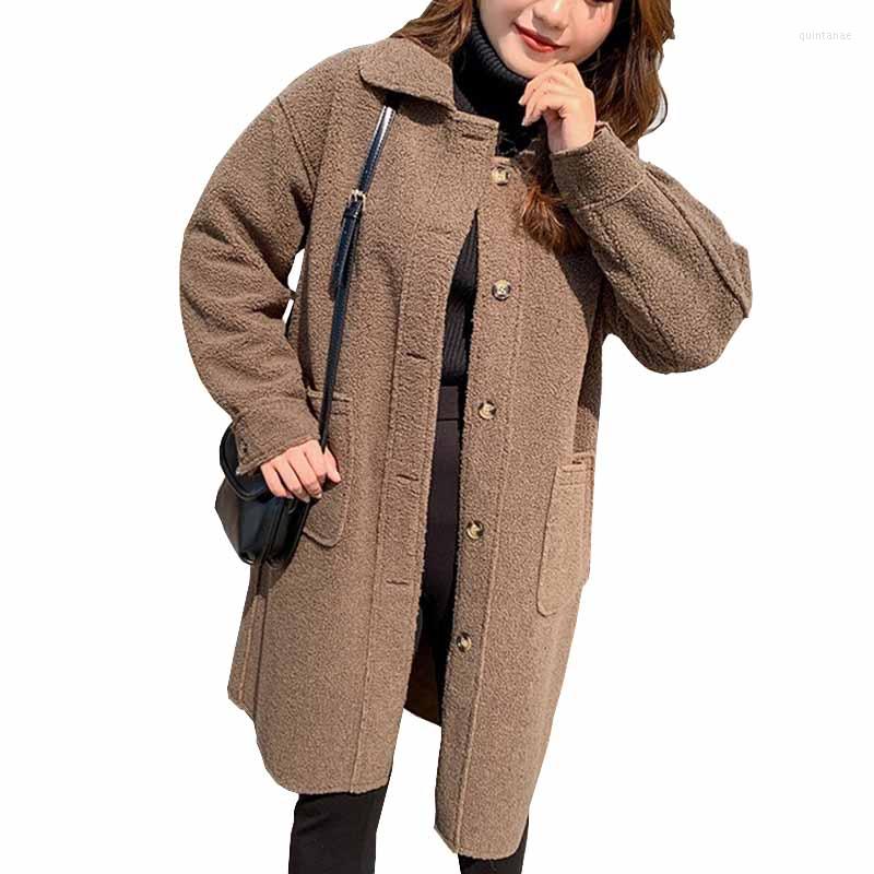 

Women's Fur Oversize Lamb Wool Skin Together Jacket Women Autumn Winter Single-Breasted Outwear Loose Casual Top Coat Plus Size KW273, Brown