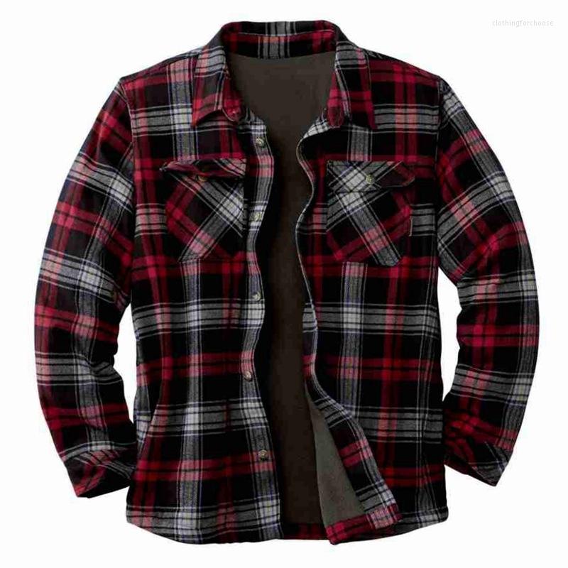 

Men' Dress Shirts Fashion Men' Plaid Shirt Jacket Long Sleeved Quilt Lined Brushed Flannel Lapel Collar Sleeve Loose Outerwear, Ta01-1