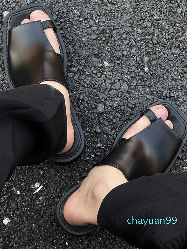 

Slippers Modern Man Version Square Head Open Toe Personality Outdoor Stitching Men's Slides Flip Flop ShoesSlippers, Black