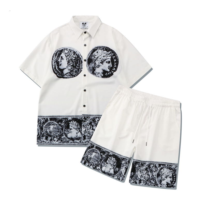 

Mens Tracksuits Sculpture Print Short Sleeve Shirts Sets Men and Women Streetwear Hawaiian Beach Clothes Y2K Casual Oversized Loose Unisex Sets 230413, Pic color2