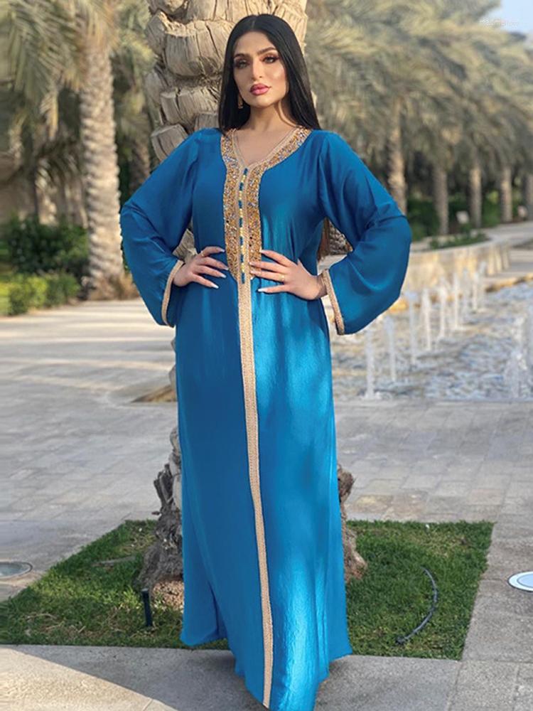 

Ethnic Clothing Eid Dubai Abaya Dress Jalabiya Fashion Muslim Women Diamond Long Sleeve Hijab Dresses Kaftan Djellaba Party Islam Turkey