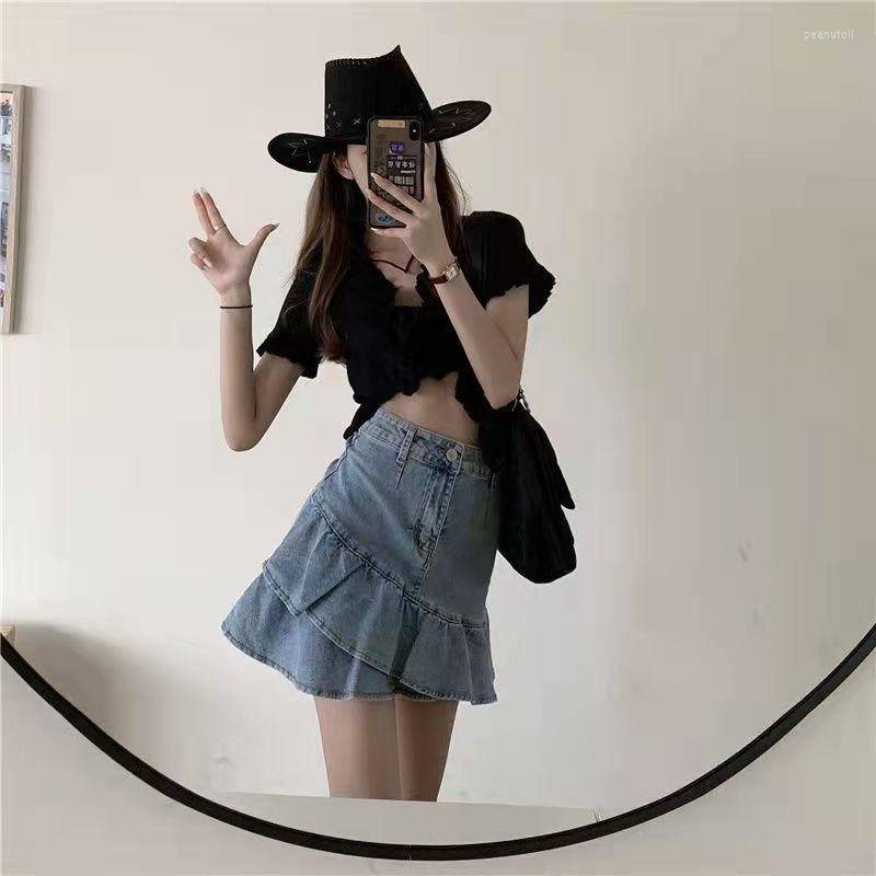 

Women' Shorts Ladies Denim Skirt Fashion Ruffled Fishtail A-line Women' 2023 High-waisted Slim All-match Girl Short, Blue