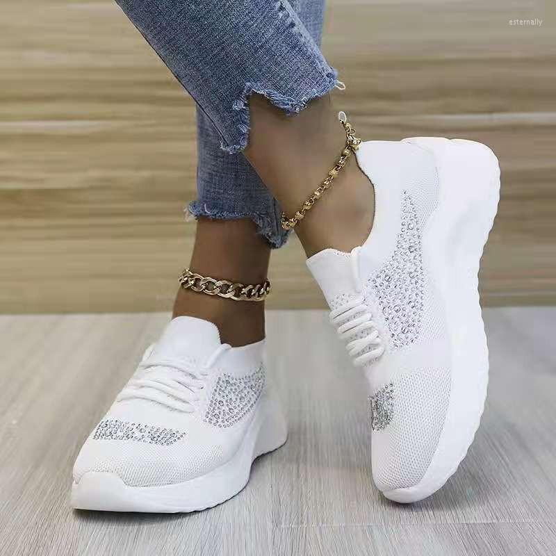 

Dress Shoes Breathable Mesh Rhinestone Flying Wedge Heel Running Women, Pink