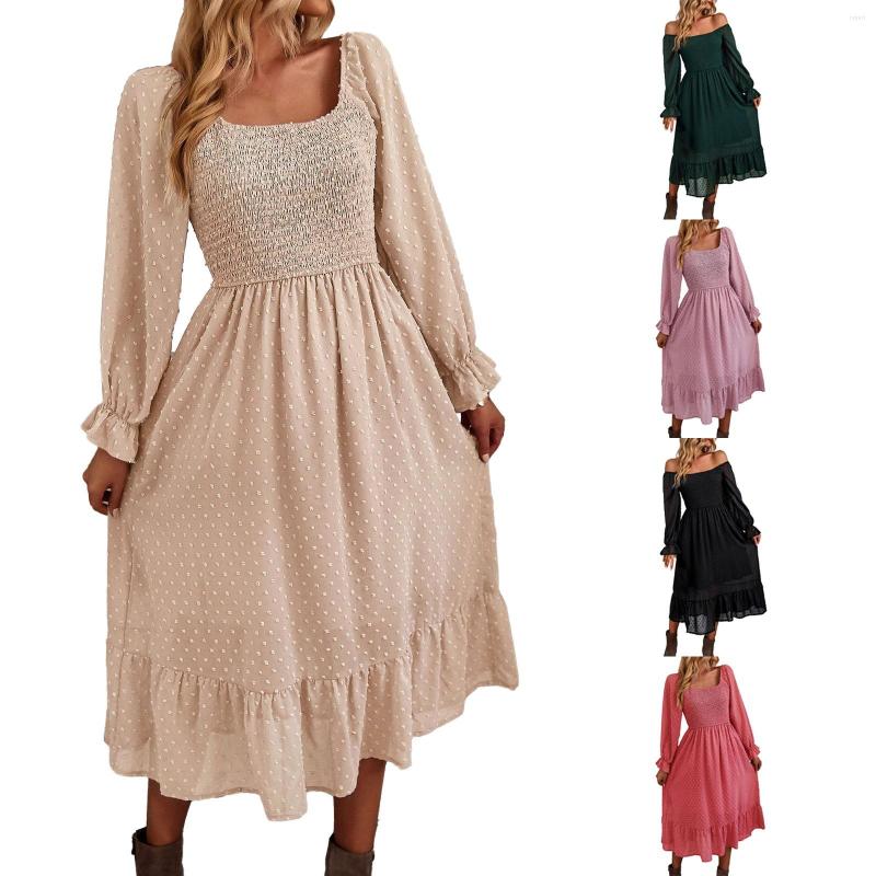 

Casual Dresses Fashion Lady Clothing Latest Long Sleeve Square Neck Elegant Women