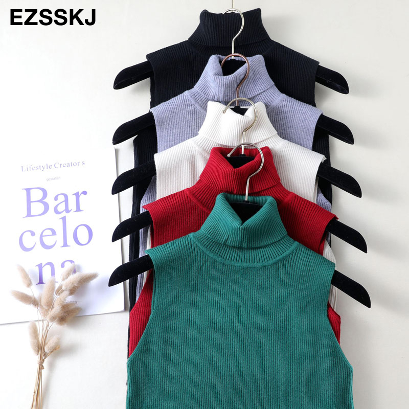 

Camisoles Tanks elegant Top spring autumn Knitted Tank top Women Blouse turtlenck sexy Sleeveless sweater vest Female slim 230412, Black