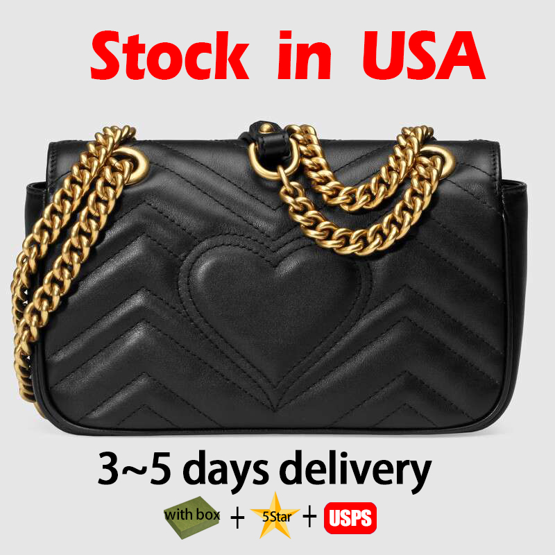

designer bags Marmont Shoulder Bag for women leather handbag Chains heart Crossbody bag Luxury handbags black Purses with Box Local warehouse new