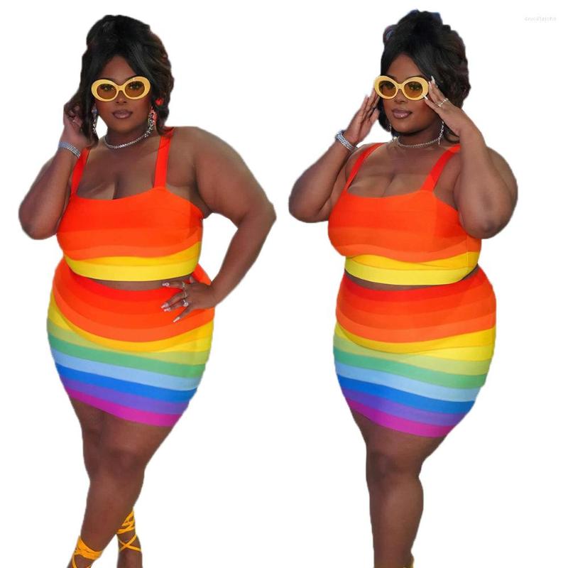 

Work Dresses FNOCE Large Size Fashion Gradient Rainbow Color Halter Dress Undershirt Short Skirt Two-piece Suit Summer Women's Girl, Multicolor