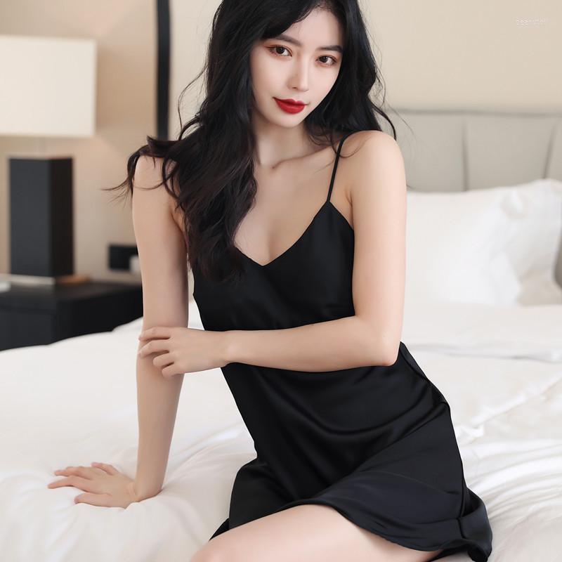 

Women's Sleepwear Sexy Mini Nightdress Summer Nightgown Women Spaghetti Strap Black Intimate Lingerie Loose Casual Home Dressing Gown, Champagne