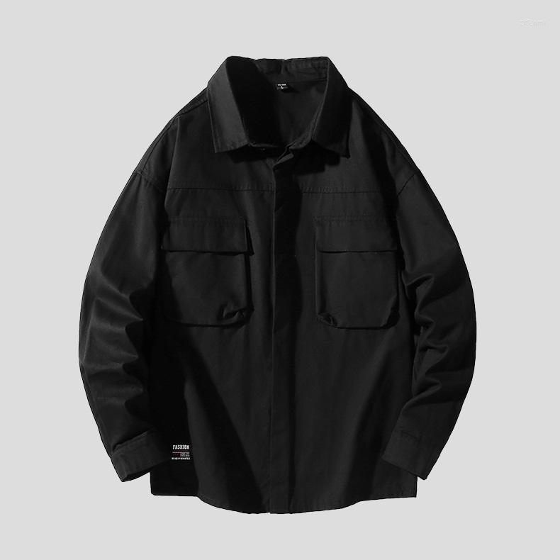 

Men's Casual Shirts Men's Military Shirt Cotton Black Retro Lazy Army Pocket Long Sleeve Vintage Japanese Streetwear Drop, Grey shirts