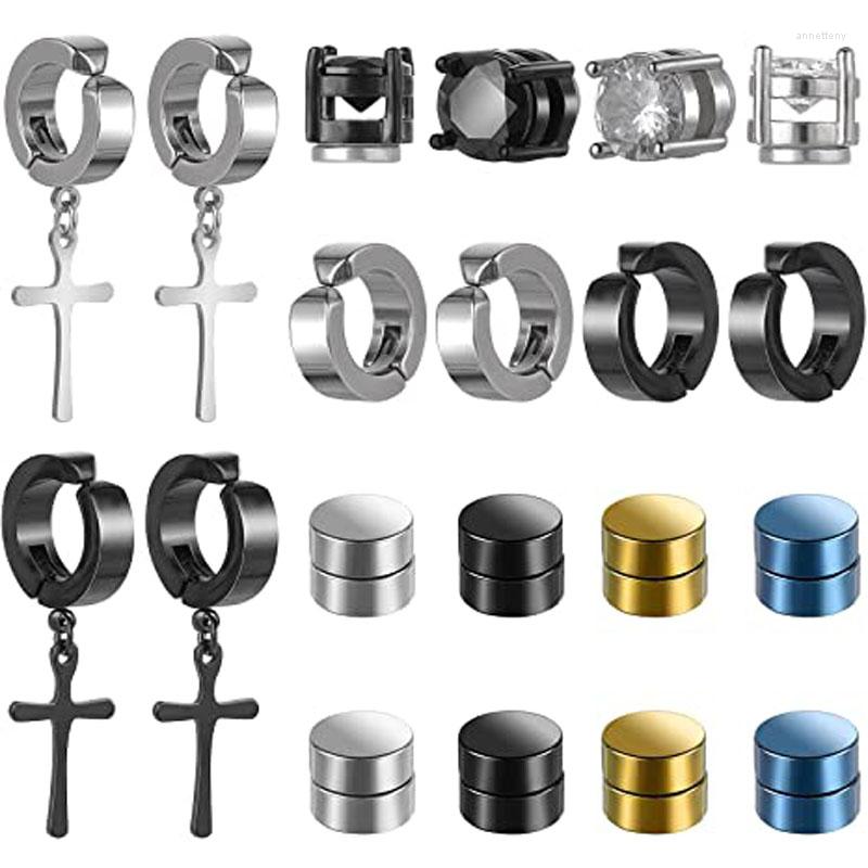 

Backs Earrings 10 Pairs Magnetic Stud Stainless Steel Non Piercing Cross Fake Clip On Earring Magnet For Men Women Girls