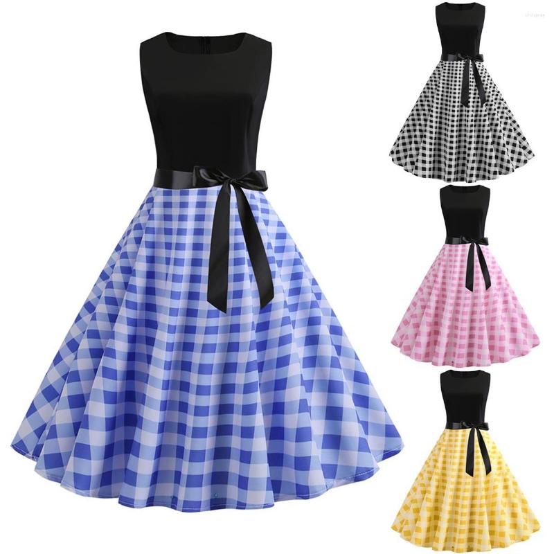 

Casual Dresses Black White Patchwork Polka Dot Summer Dress Women Vintage 50s 60s Pin Up Rockabilly Robe Party Office