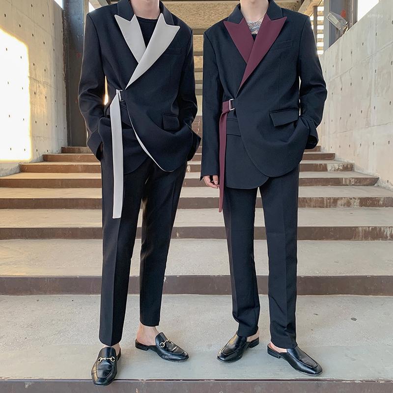 

Men' Suits Clothing Men Blazer Suit Spring Stitching Casual Male Korean Version Trend Star With The Same Jacket, Beige
