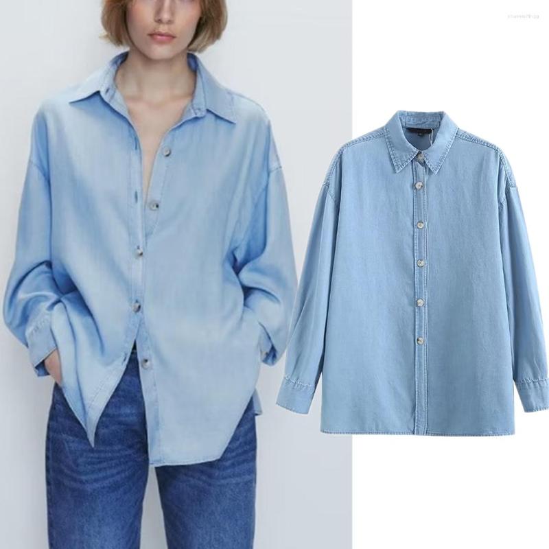 

Women' Blouses Maxdutti 2023 Spring And Summer Fashion Women' Sky Blue Loose Cotton Boyfriend Denim Shirt Style Blouse Lady Top