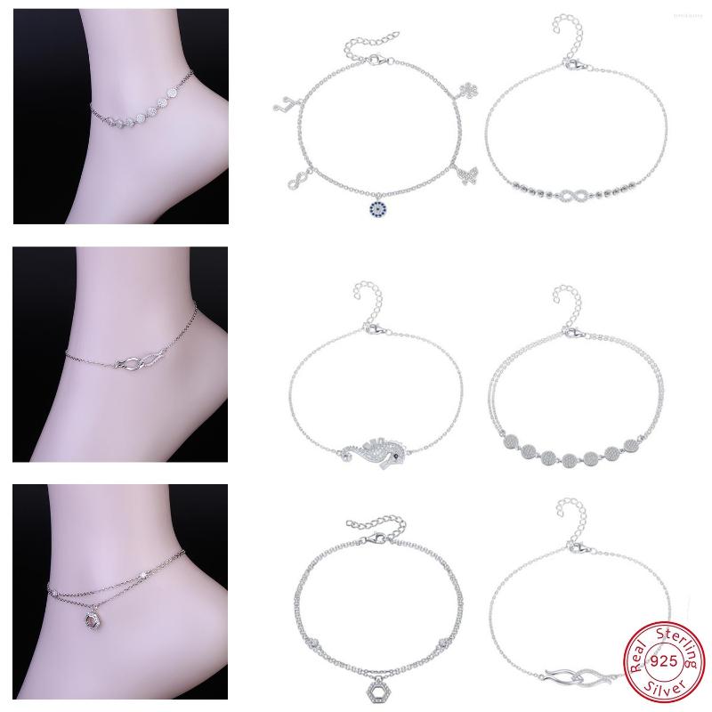 

Anklets ZEMO 1PC Simple Design Two Layers Infinity Round Charm 925 Sterling Silver Anklet For Women Foot Chain Ankle Bracelet Summer