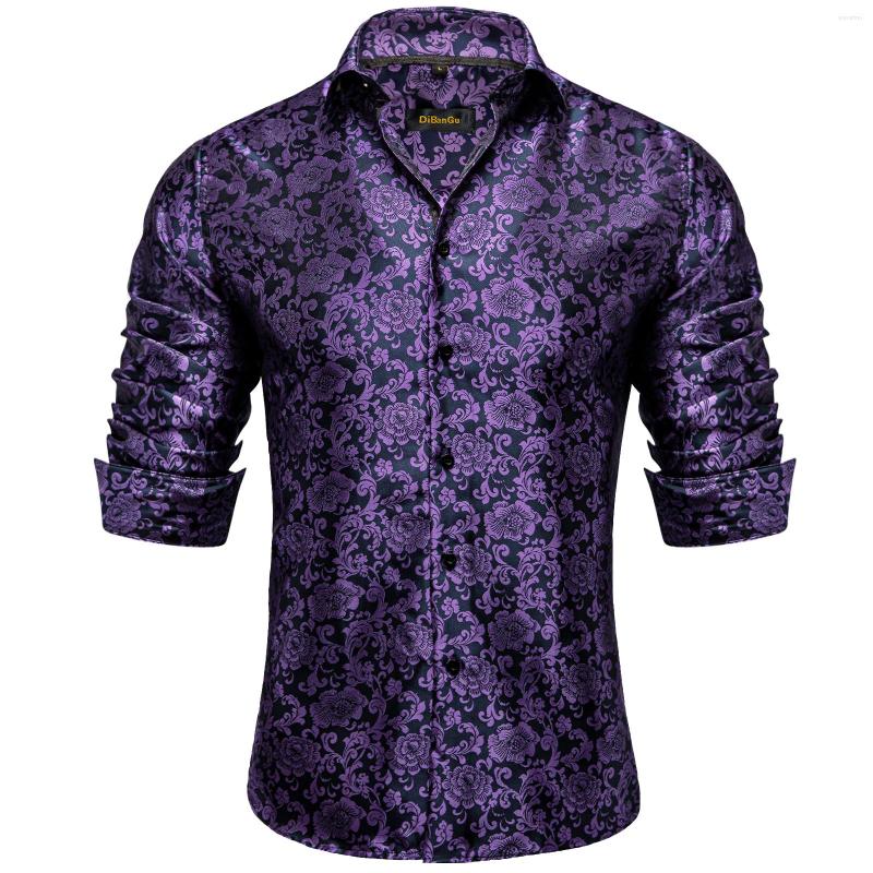 

Men' Casual Shirts 2023 Fashion Floral Purple Sik For Men Polyester Confortable Dress Shirt Long Sleeve Top Formal Wedding Clothing, Yc-2034
