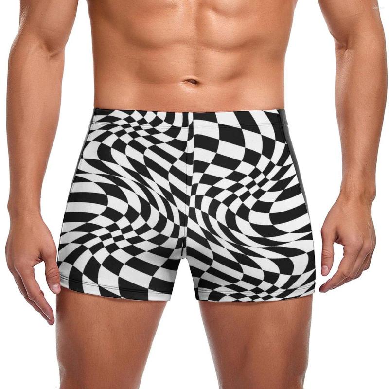 

Men' Swimwear Abstract Striped Swimming Trunks Black And White Geometric Training Large Size Swim Shorts Fashion Elastic Male Briefs, Style