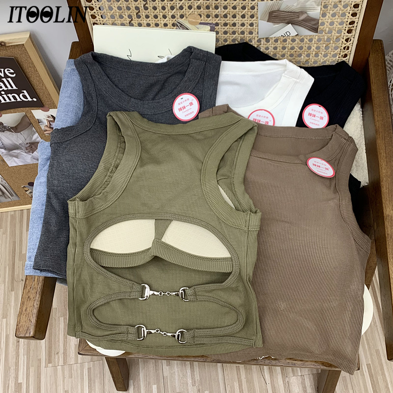 

Camisoles Tanks ITOOLIN Women Sports Tank Tops With Bra Pad Casual Crop Backless Knitt Running Camisole For Y2K Streetwear 230412, Coffee