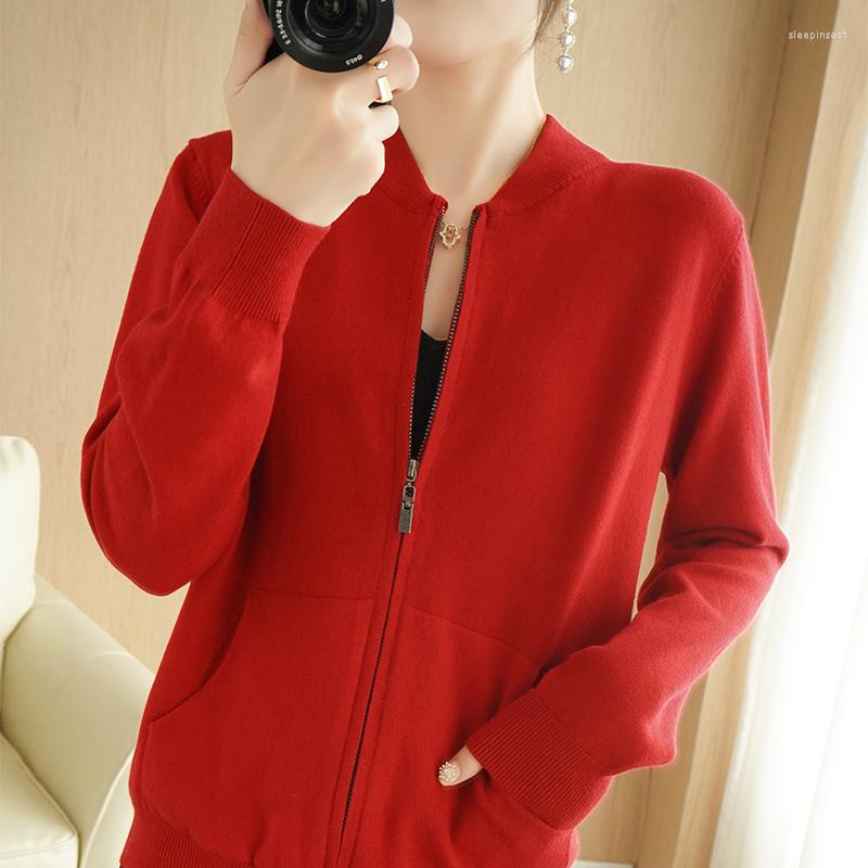 

Women' Knits 2023 Knitted Autumn And Winter Baseball Uniform Cardigan Women' Solid Color Long Sleeve Sweater Korean Version Loose Wild, Black