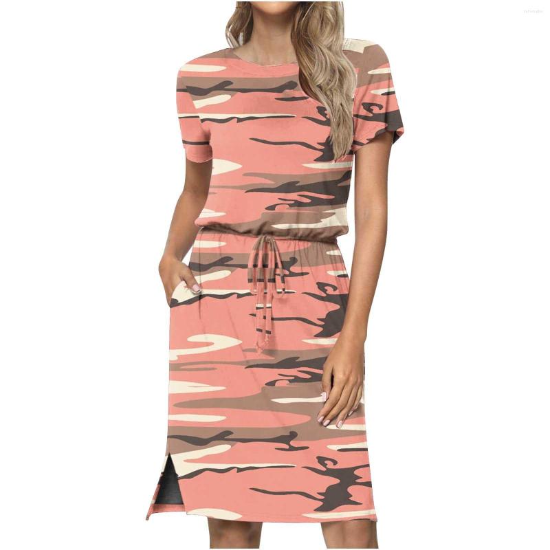 

Casual Dresses Women Round Neck Adjustable Waist Medium And Long Animal Pattern Midi For Polyester Dress Guest, Grey
