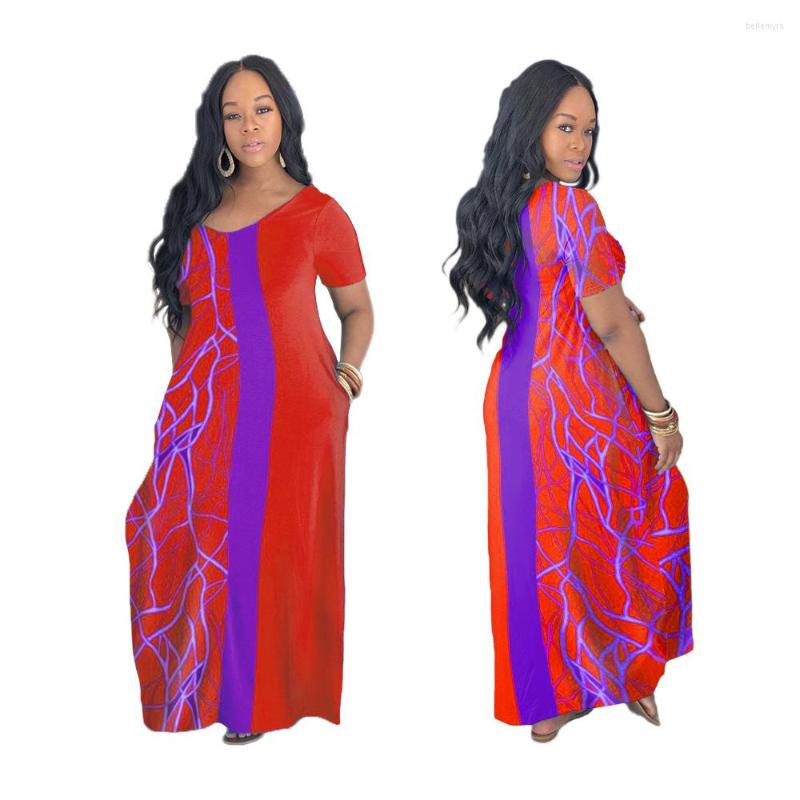 

Ethnic Clothing Plus Size African Dress Women V-neck Short Sleeve Boubou 2023 Summer Fashion Dresses For