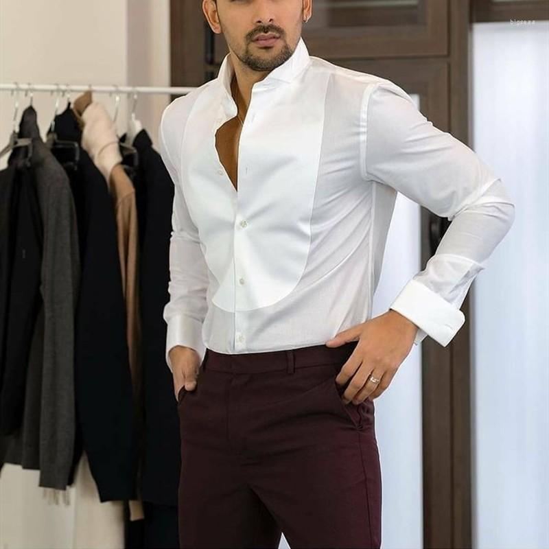 

Men's Casual Shirts Vintage Stand Collar White Classic Mens Wedding Dress Retro British Style Fitted Party Mandarin, Red