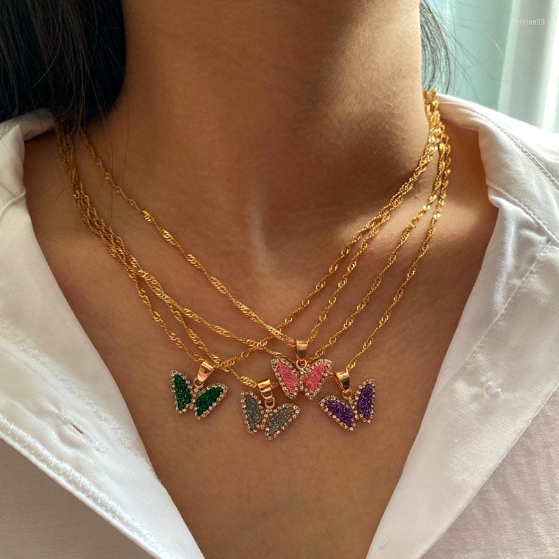 

Chains Flatfoosie Sweet Resin Butterfly Choker Necklace Girls Gold Silver Color Insect Pendant Valentine's Day Jewelry Gifts