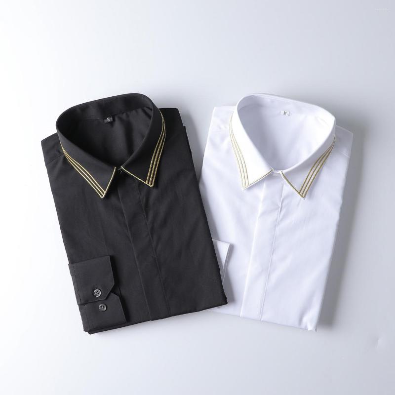 

Men' Casual Shirts Embroidered Black Shirt Men' Slim Autumn Fashion Trend Business White Long Sleeve