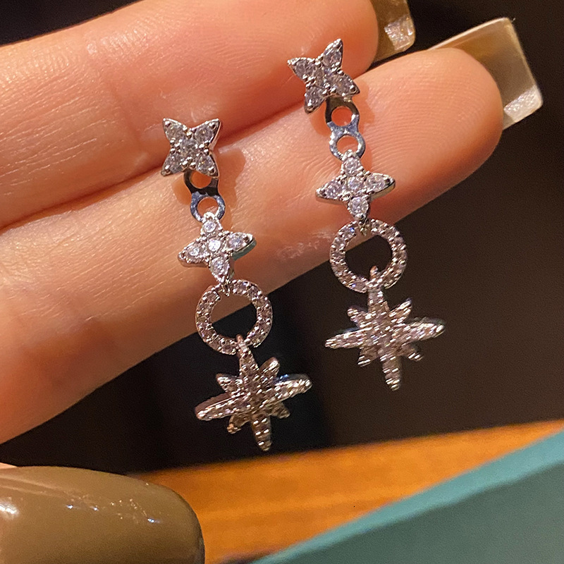 Dangle Chandelier 925 Sterling Silevr Hexagram Drop Earrings with Bling Zircon Elegant Exquistie Pendant Dangler Women's Trendy Fine Jewelry 23