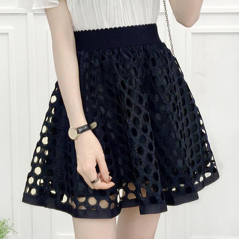 

Skirts Summer Korean Elastic Waist Puffy Skirt High Waist Slim Simple Black Lace Mesh Women A-line Short Skirt 230413, Style1